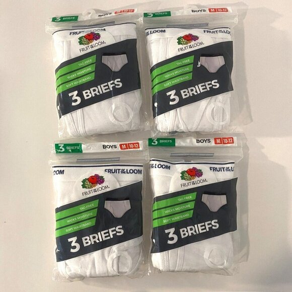 Fruit of the Loom Briefs Boys Size M 10-12 White Tag Free 4 Packs 3 in Each Pack - Picture 1 of 7